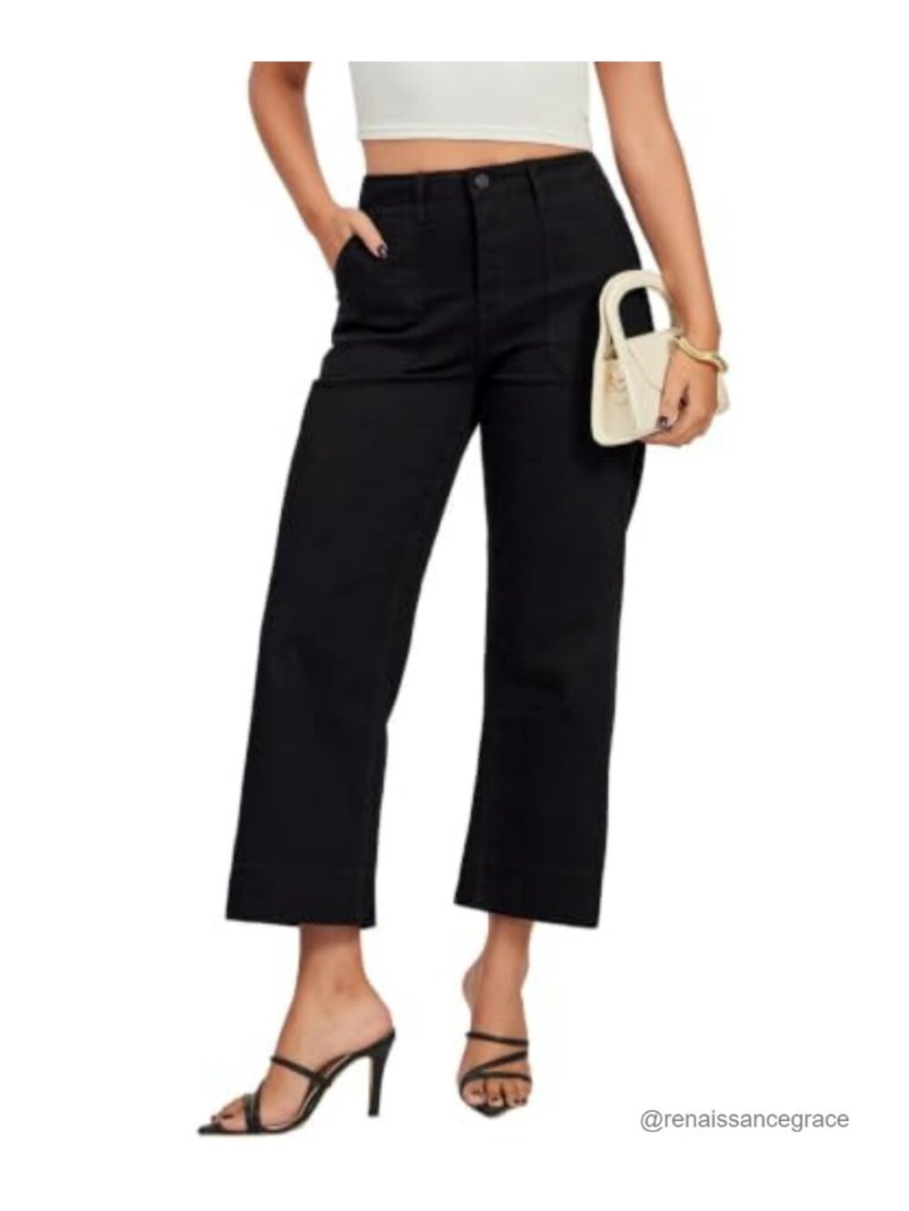 Women's High Waisted Cropped Wide Leg Stretch Denim Jeans